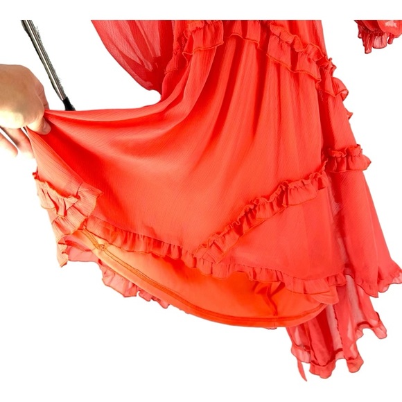 VICI X Fate | NWT XL Peach Cutout Dress Lace Back Ruffle - Picture 6 of 12